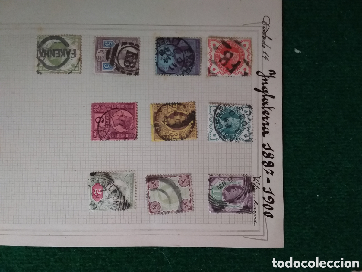 Sellos: INGLATERRA 8 HOJAS CON 49 SELLOS DE 1887 A 1950
