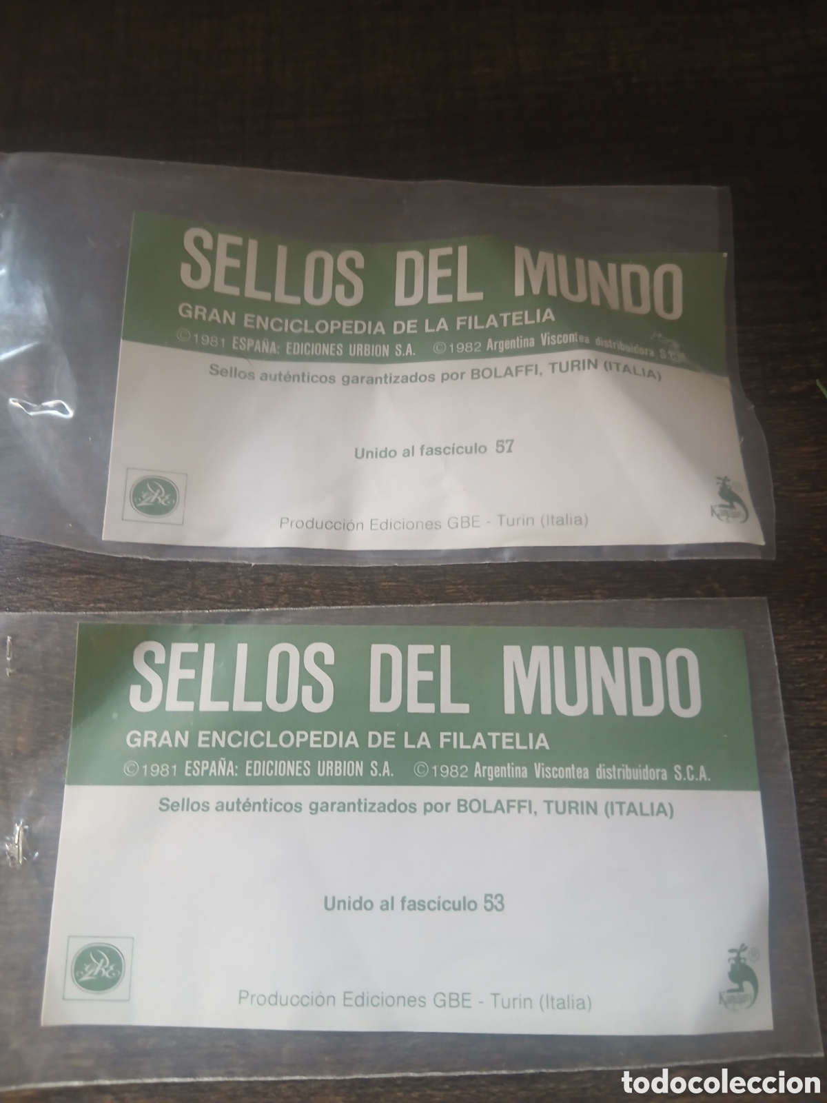 Sellos: Lote de 2 sobres vac&iacute;os &ndash; Sellos del Mundo &ndash; Gran Enciclopedia de la Filatelia &ndash; Fasc&iacute;culos 53 y 57
