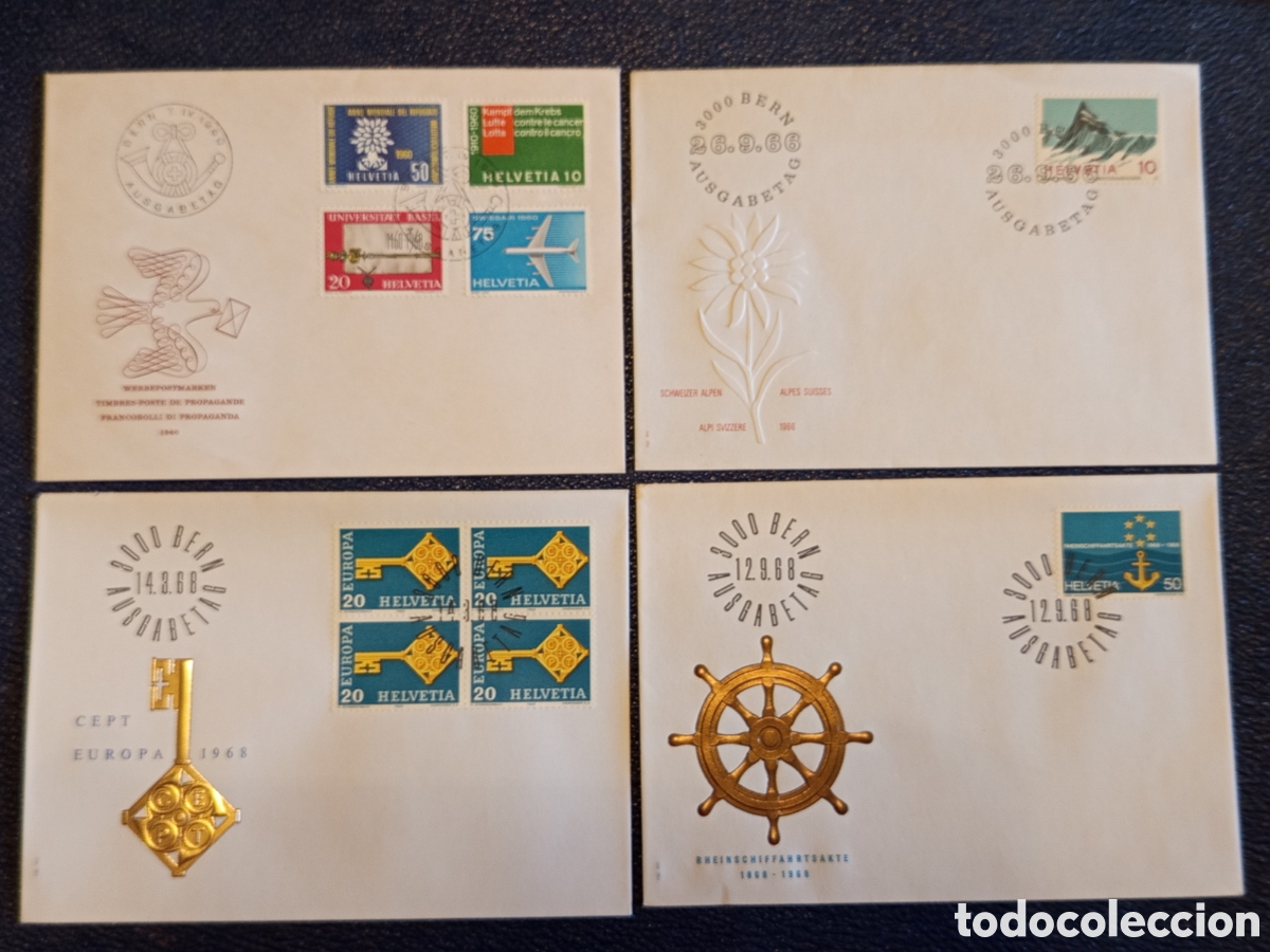 Sellos: Lote 4 Sobres FDC Suiza Helvetia (1960-1968) - Europa CEPT, Alpes y Propaganda