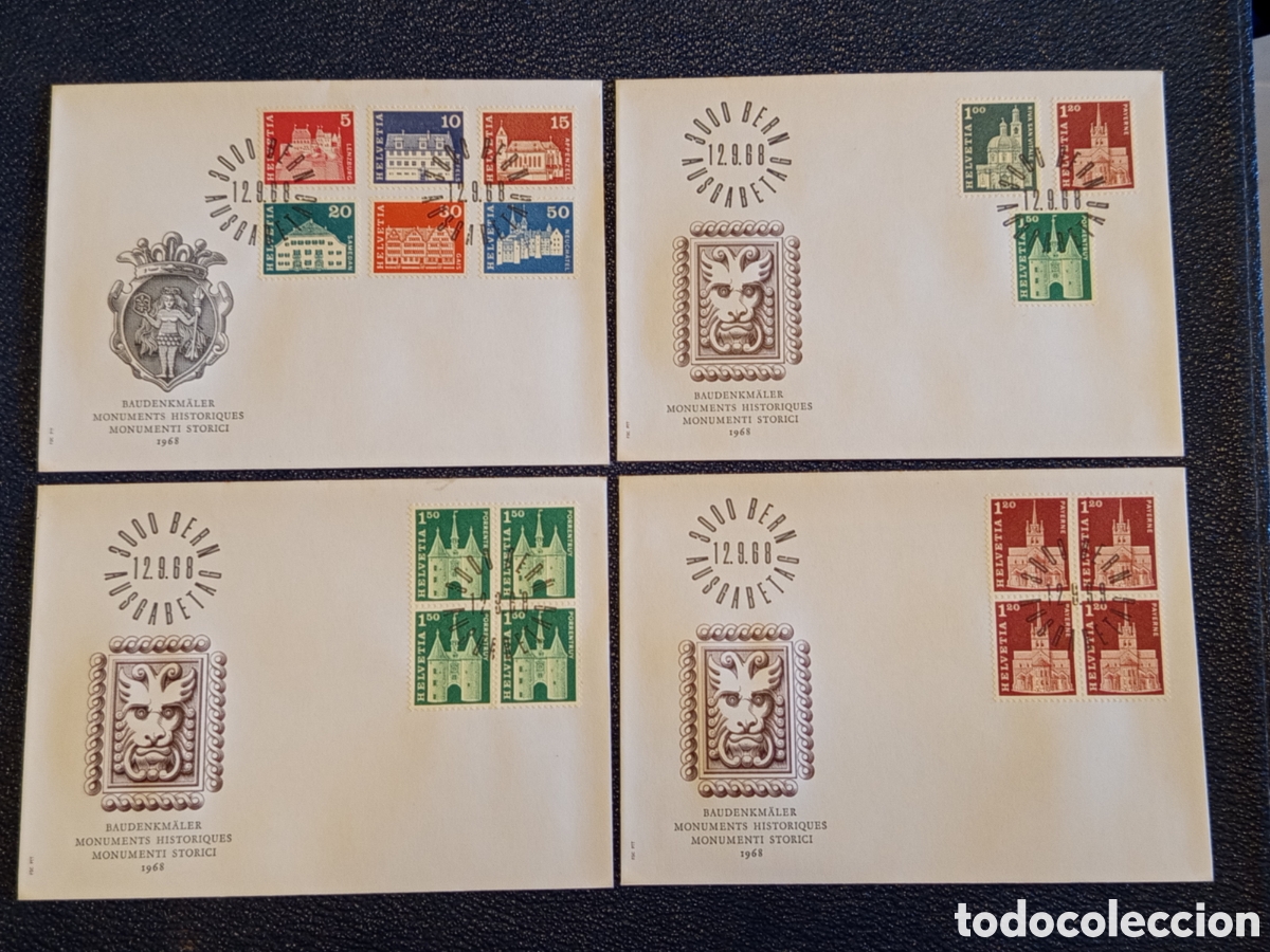 Sellos: Lote 4 Sobres FDC Suiza Helvetia 1968 - Serie Monumentos Hist&oacute;ricos y Castillos