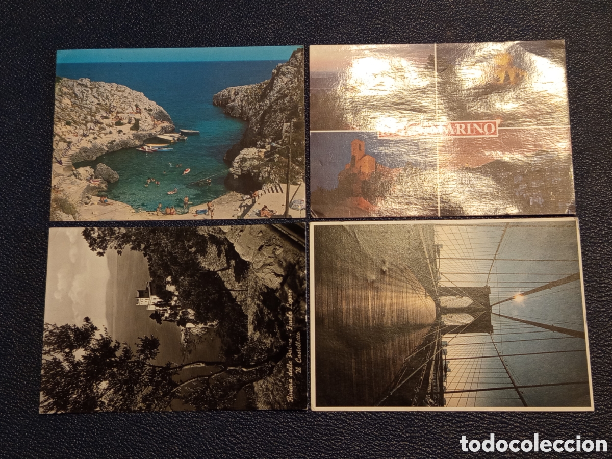 Sellos: Lote 4 Postales Antiguas e Hist&oacute;ricas - Italia (Liguria, Lecce) y Nueva York