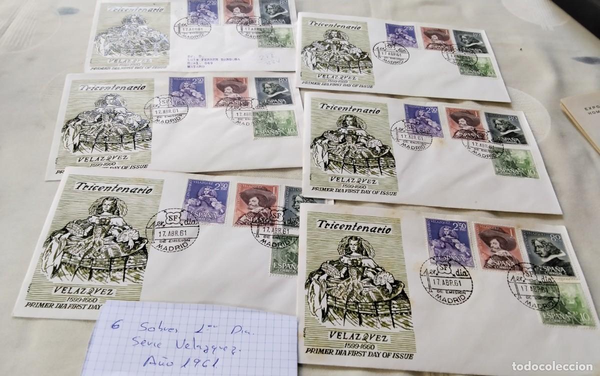 Sellos: 1961 LOTE DE 6 SOBRES 1&ordm; DIA SERIE VELAZQUEZ ALTO VALOR CATALOGO 108 EUROS