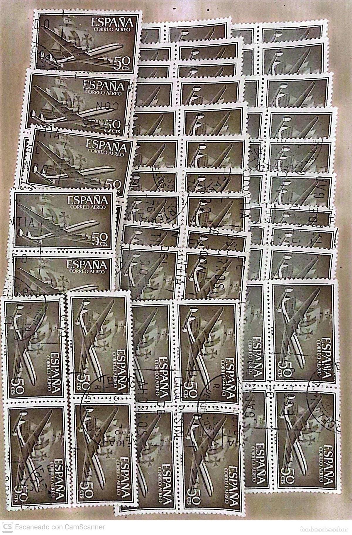 Sellos: Espa&ntilde;a. 1171 Super-constellation y nao Santa Mar&iacute;a. 1955/56. 100 Sellos usados, de los cuales 84 Se