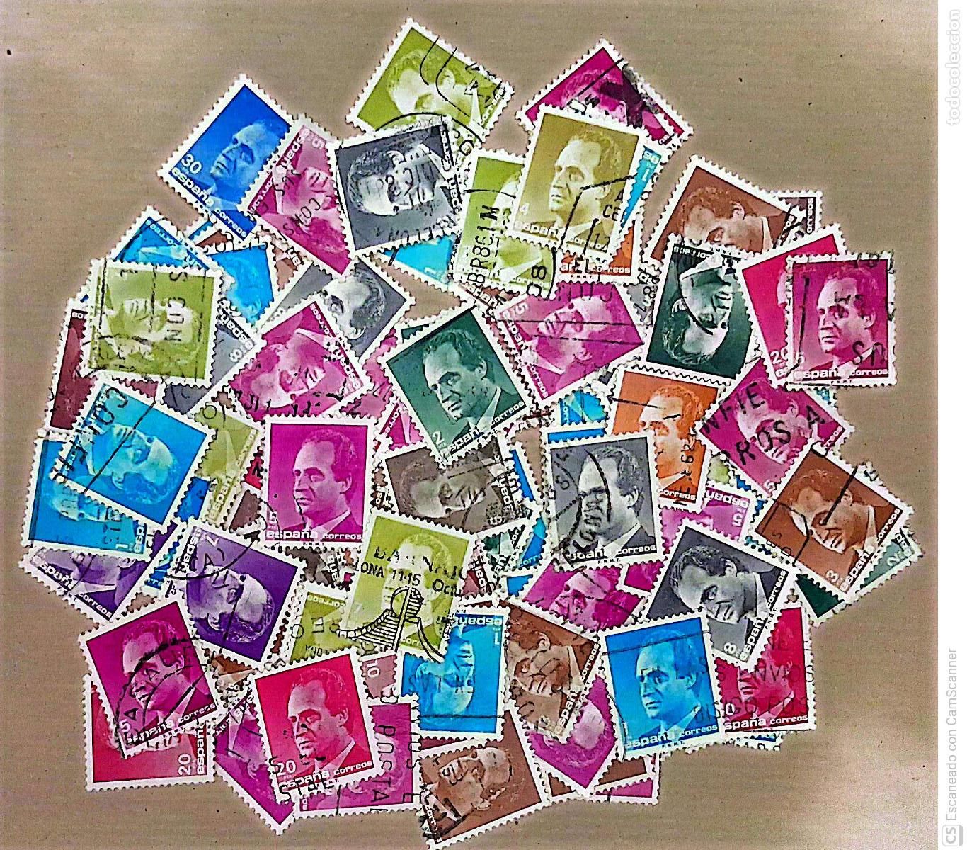 Sellos: Espa&ntilde;a. 100 Sellos usados , tama&ntilde;o peque&ntilde;o de D. Juan Carlos I. Ref (2)