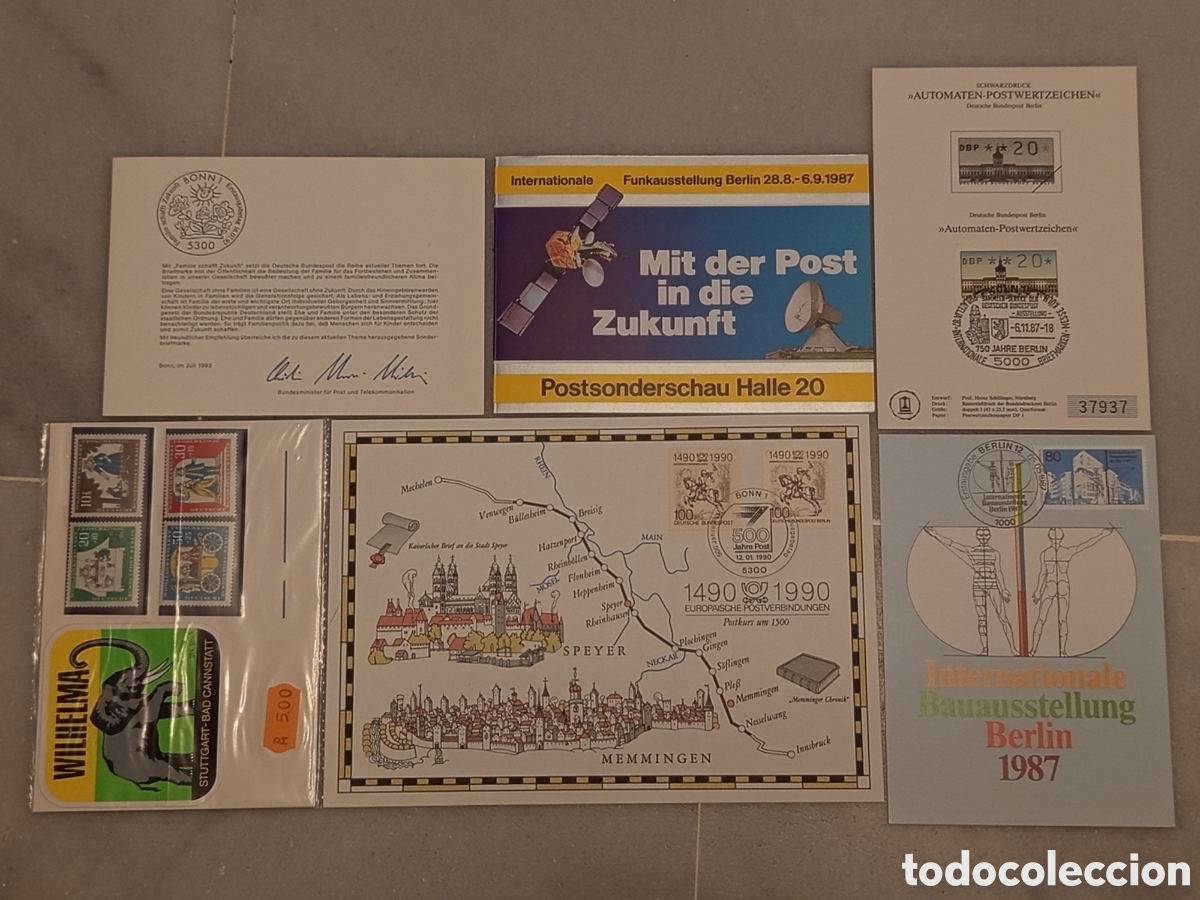 Sellos: &rdquo;Alemania - Lote 6 piezas Filatelia: FDC, ATM, Tarjetas Expo Berl&iacute;n 1987-92&rdquo;