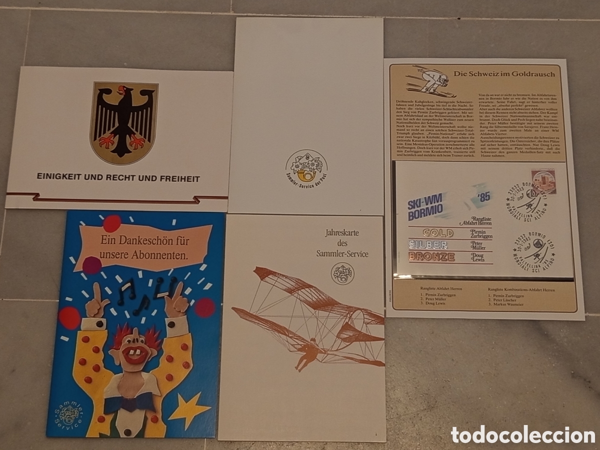 Sellos: &rdquo;Lote 6 piezas Sammler-Service + Ski-WM Bormio 1985 Zurbriggen&rdquo;