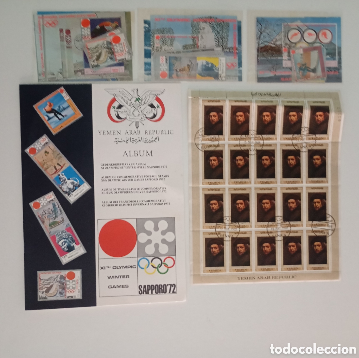 Sellos: Yemen Pliego + &Aacute;lbum Olympic Winter Games Sapporo'72 Completo sellos sin pegar Juegos Ol&iacute;mpicos