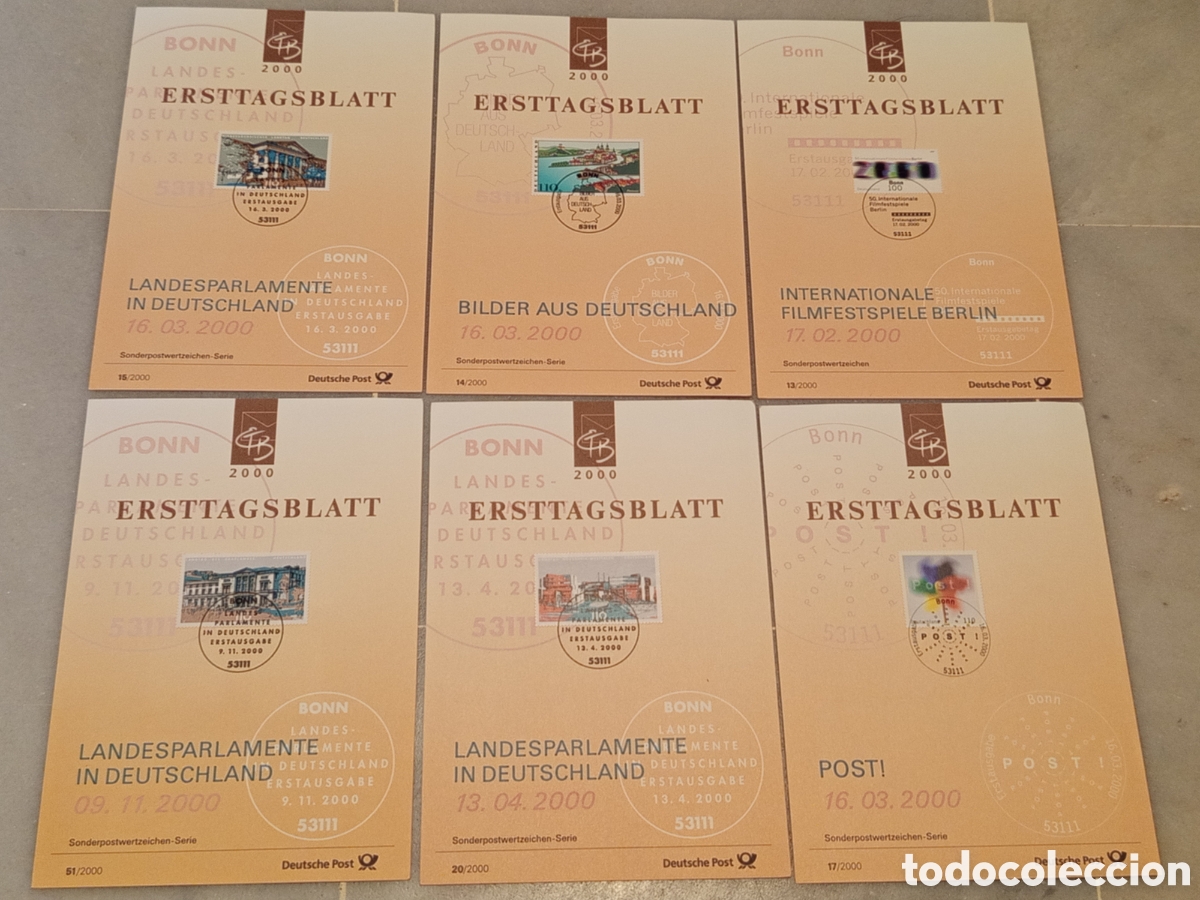 Briefmarken: Lote 6 Hojas Primer D&iacute;a ETB Alemania A&ntilde;o 2000 Deutsche Post Bonn