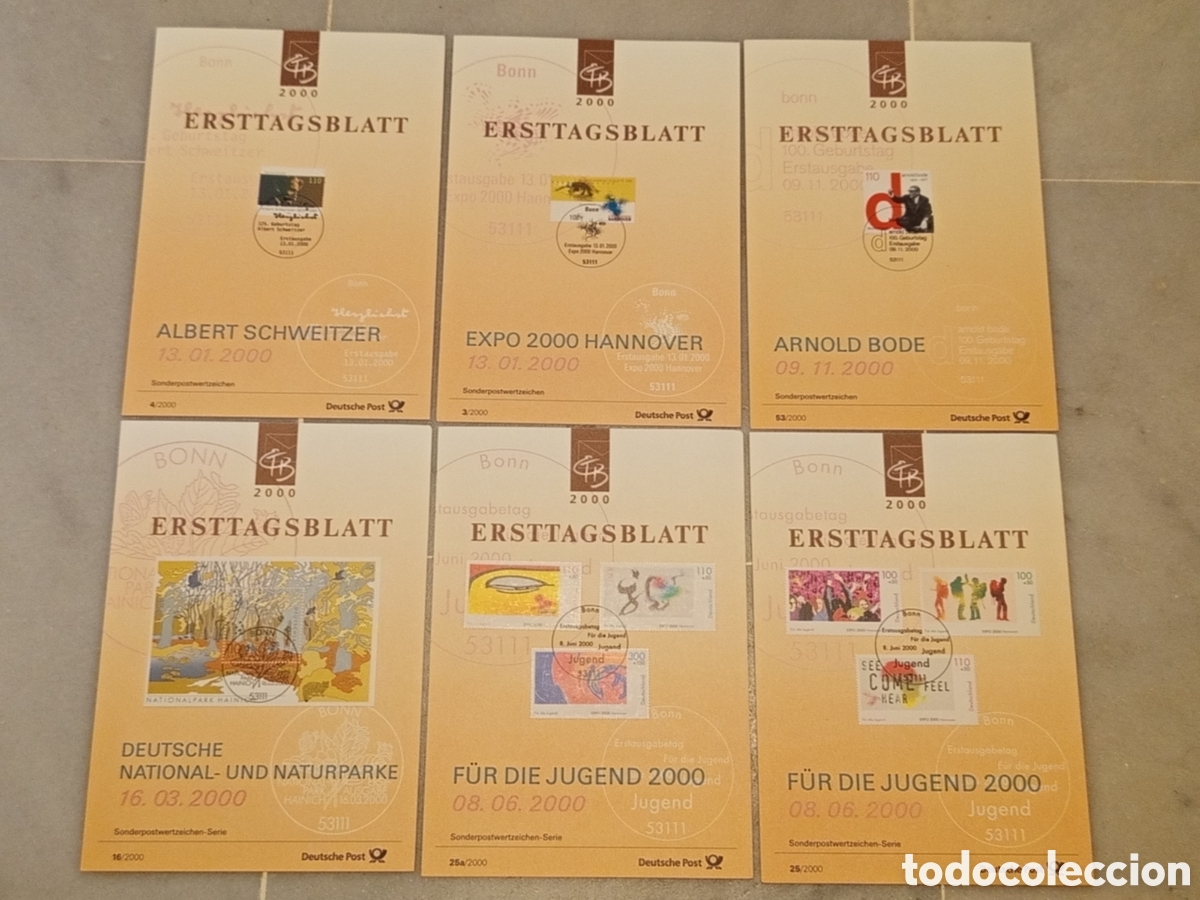 Briefmarken: Lote 6 Hojas Primer D&iacute;a ETB Alemania A&ntilde;o 2000 Deutsche Post Bonn