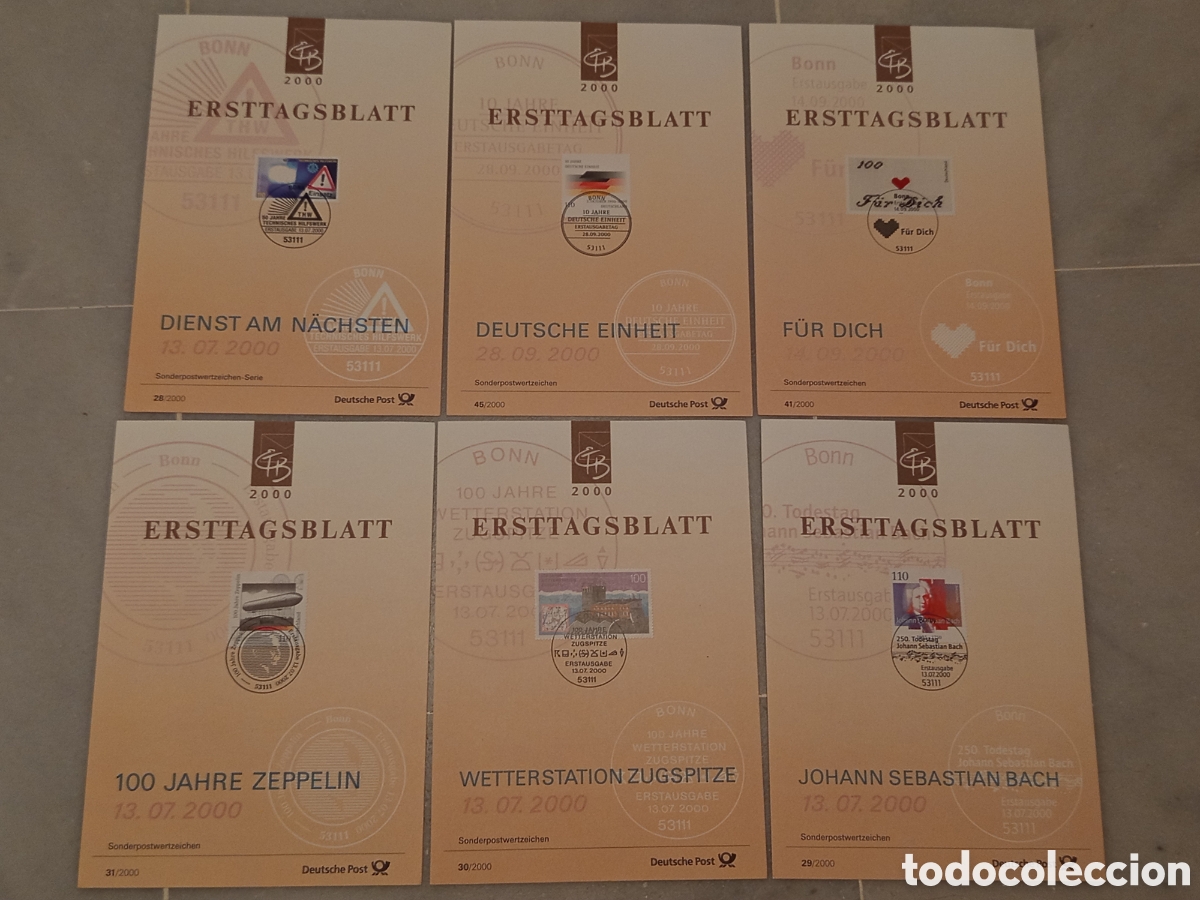 Sellos: Lote 6 Hojas Primer D&iacute;a ETB Alemania Deutsche Post 2000