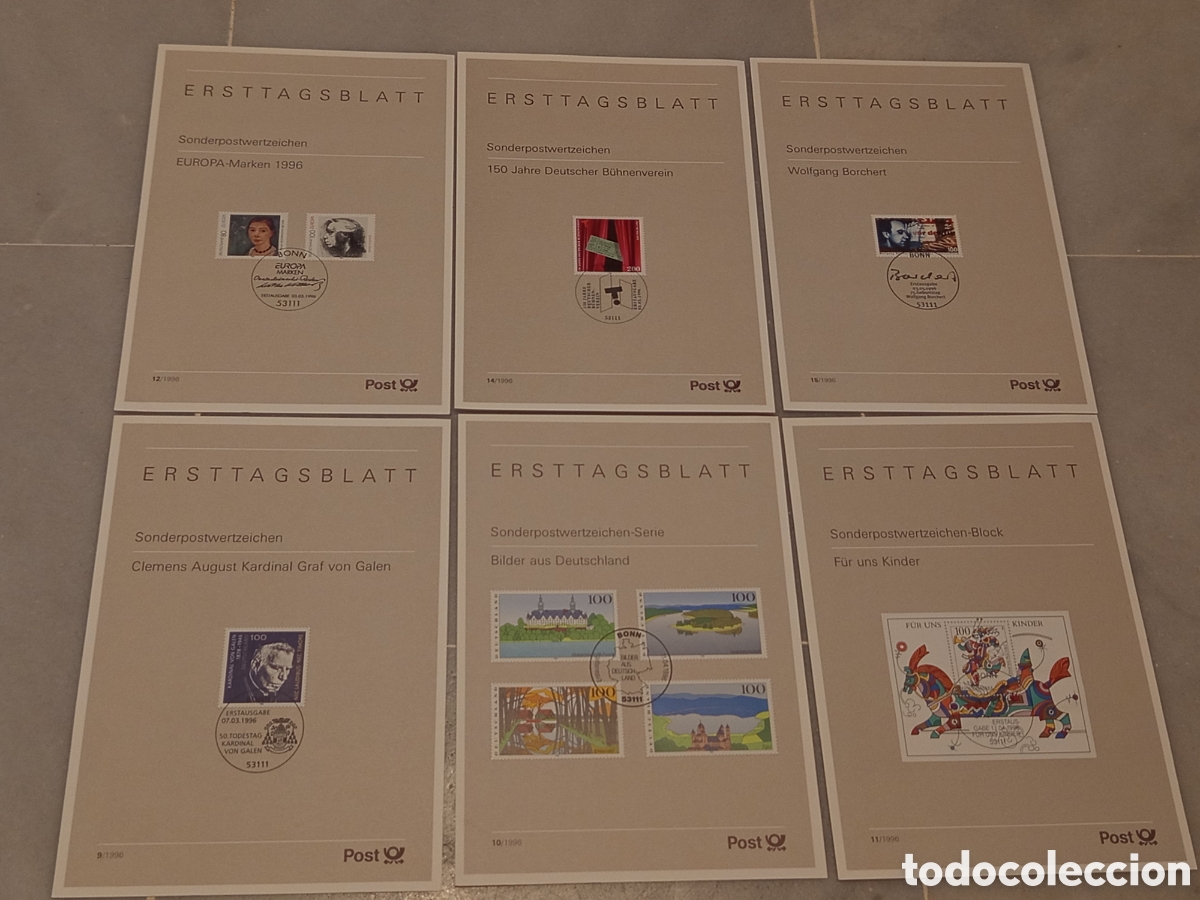 Selos: Lote 6 Hojas Primer D&iacute;a ETB Alemania Deutsche Post 1996