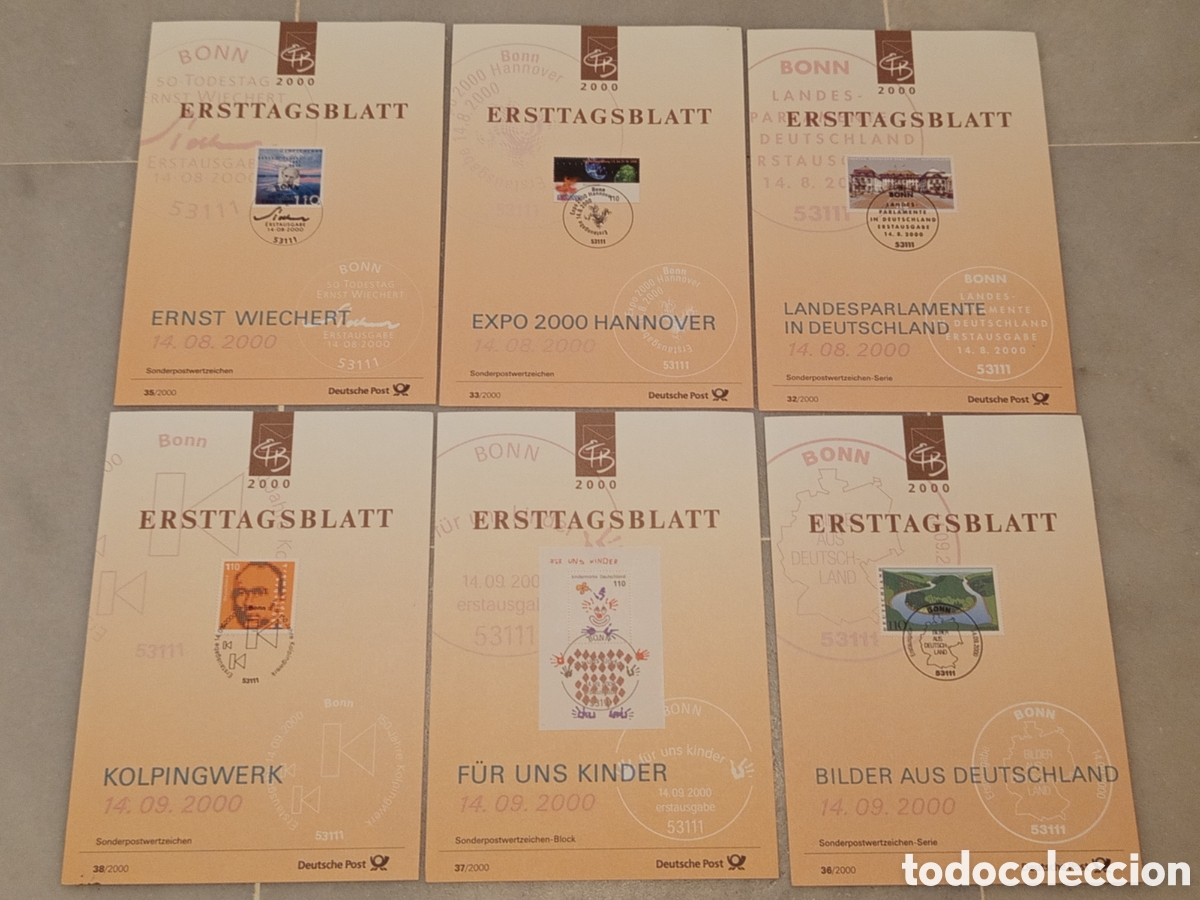 Sellos: Lote 6 Hojas Primer D&iacute;a ETB Alemania Deutsche Post 2000