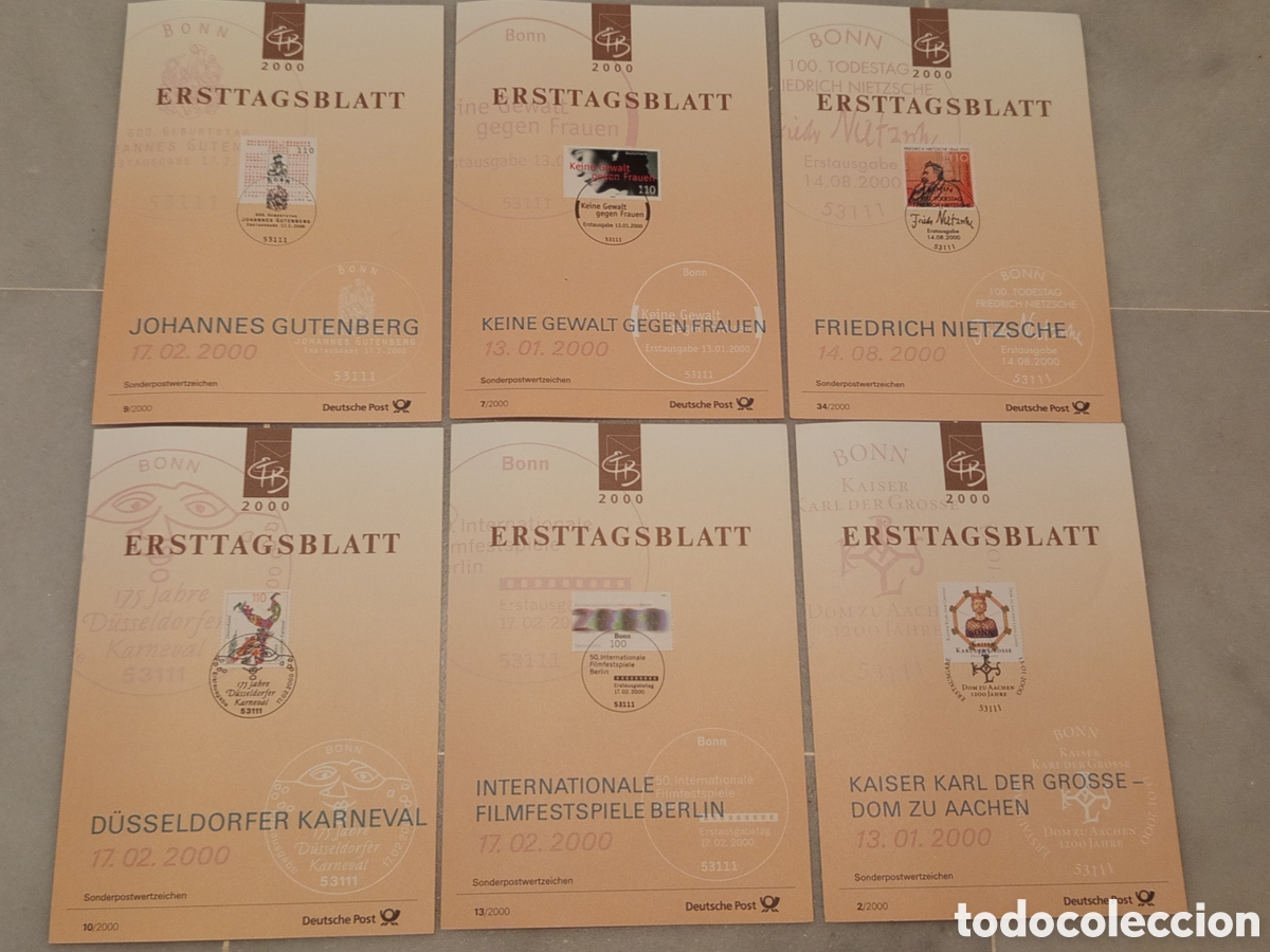 Sellos: Lote 6 Hojas Primer D&iacute;a ETB Alemania Deutsche Post 2000