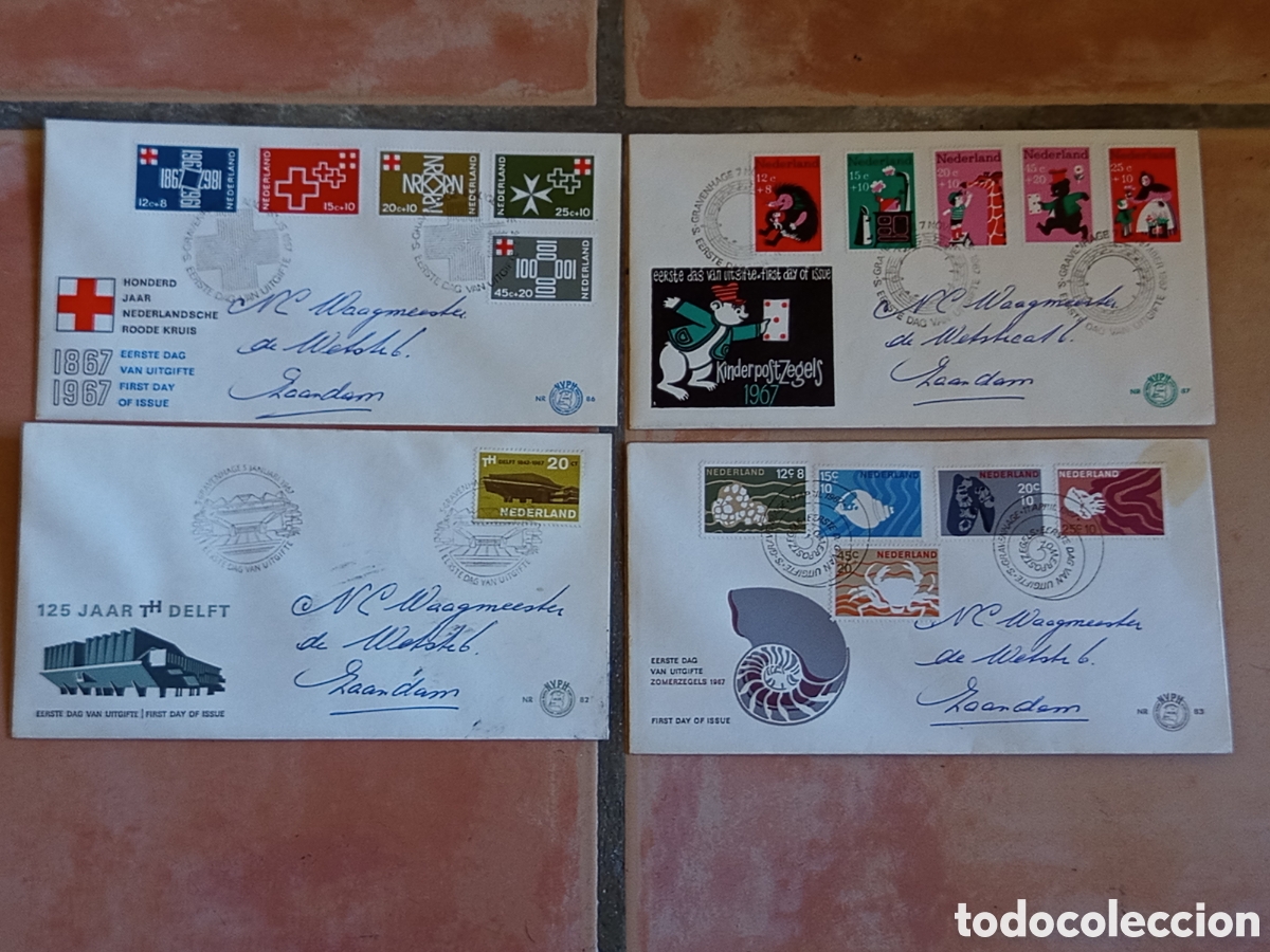 Selos: Lote 4 Sobres FDC Pa&iacute;ses Bajos 1967 (NVPH E82, E83, E86, E87)