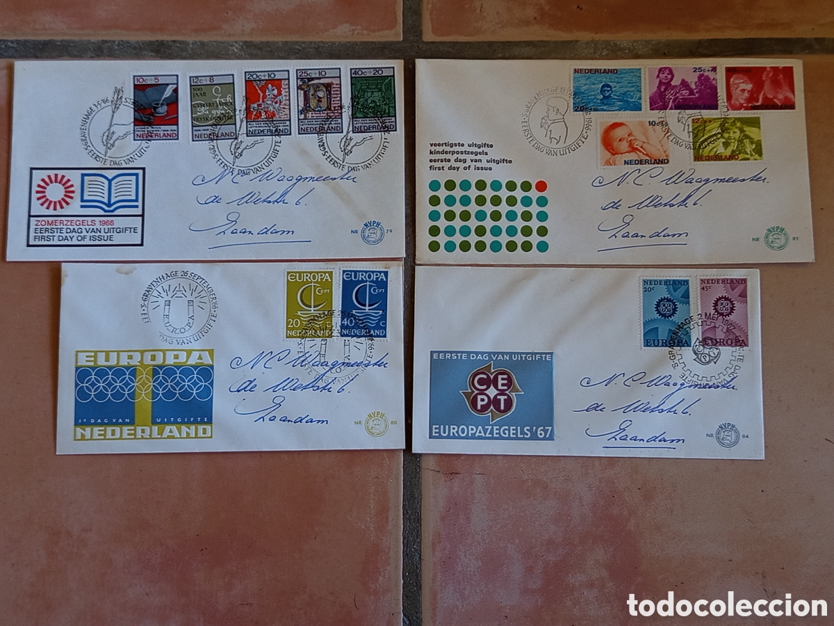 Briefmarken: Lote 4 Sobres FDC Pa&iacute;ses Bajos 1966-1967 (NVPH E79, E80, E81, E84)