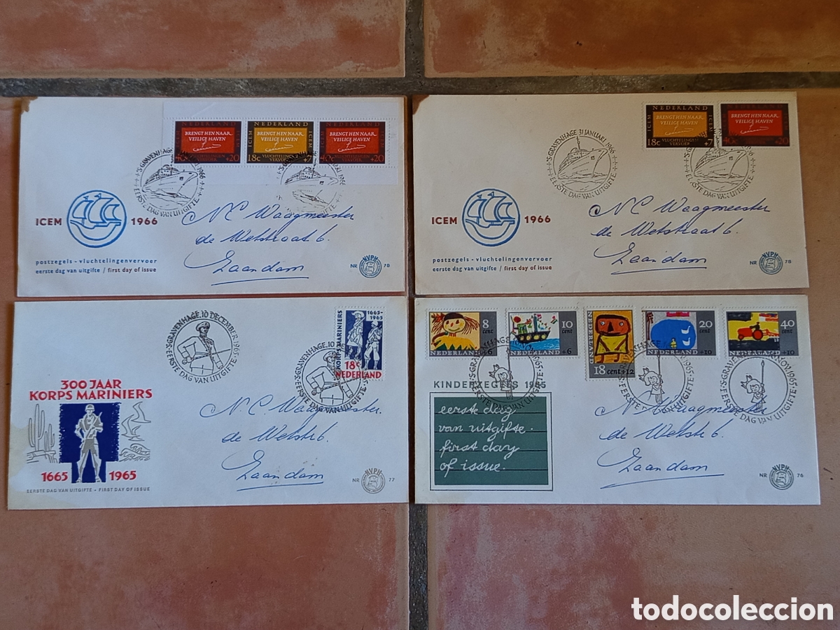 Selos: Lote 4 Sobres FDC Pa&iacute;ses Bajos 1965-1966 (NVPH E76, E77, E78)