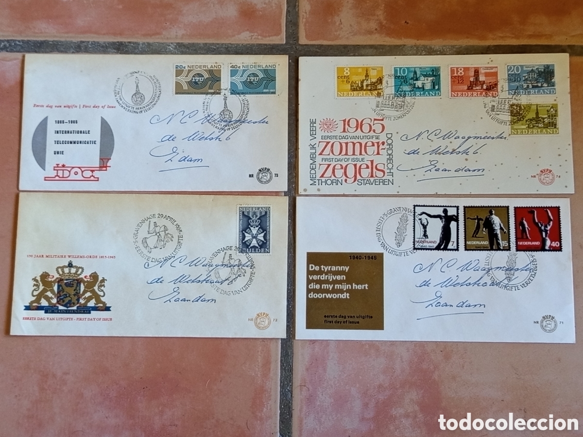 Selos: Lote 4 Sobres FDC Pa&iacute;ses Bajos 1965 (NVPH E71, E72, E73, E74)