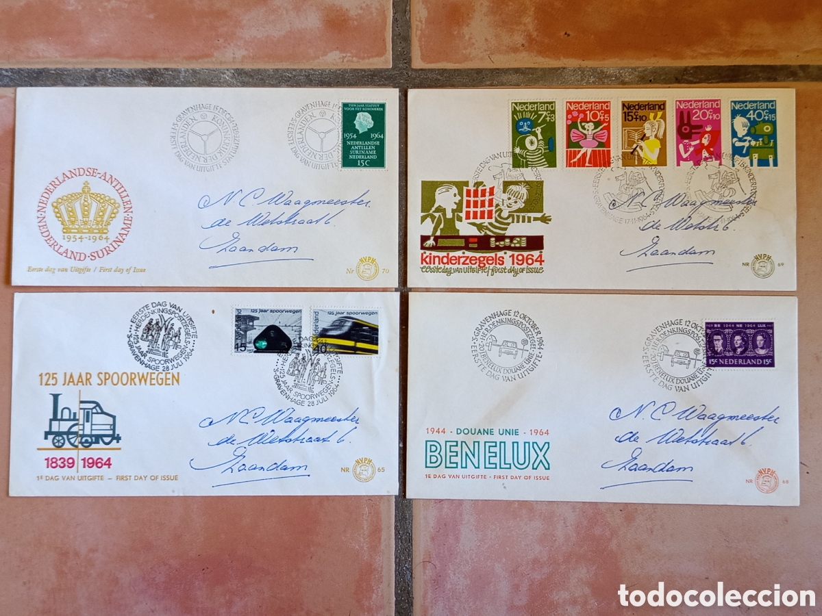 Selos: Lote 4 Sobres FDC Pa&iacute;ses Bajos 1964 (NVPH E65, E68, E69, E70)