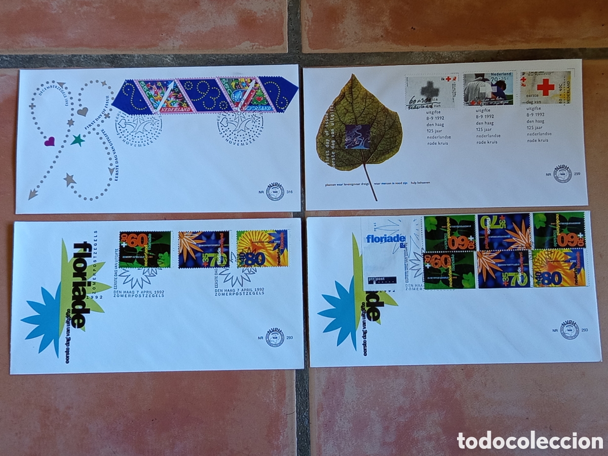 Sellos: Lote 4 Sobres FDC Pa&iacute;ses Bajos 1992-1993 (NVPH 293, 299, 316)