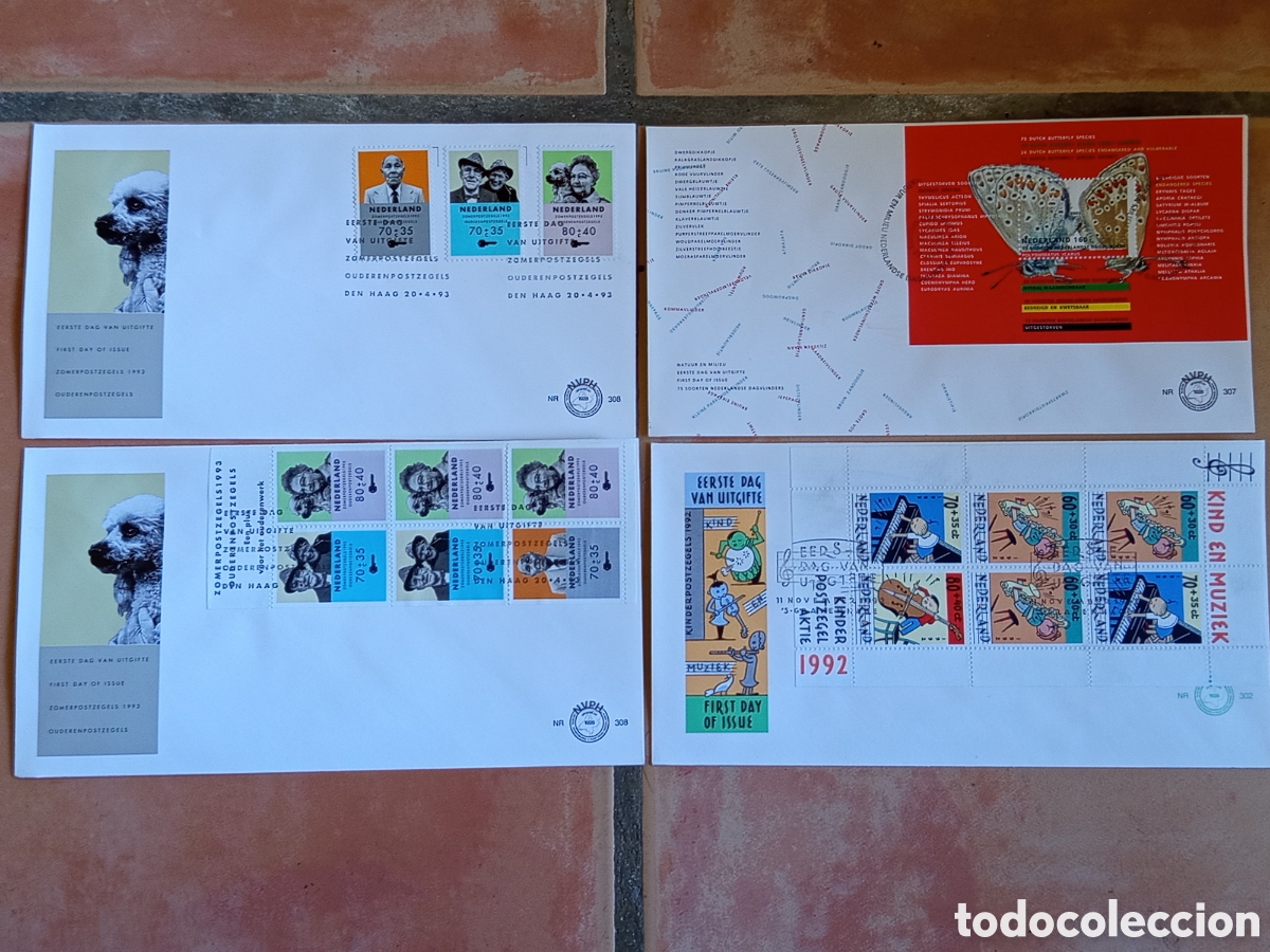 Sellos: Lote 4 Sobres FDC Pa&iacute;ses Bajos 1992-1993 (NVPH 302, 307, 308)