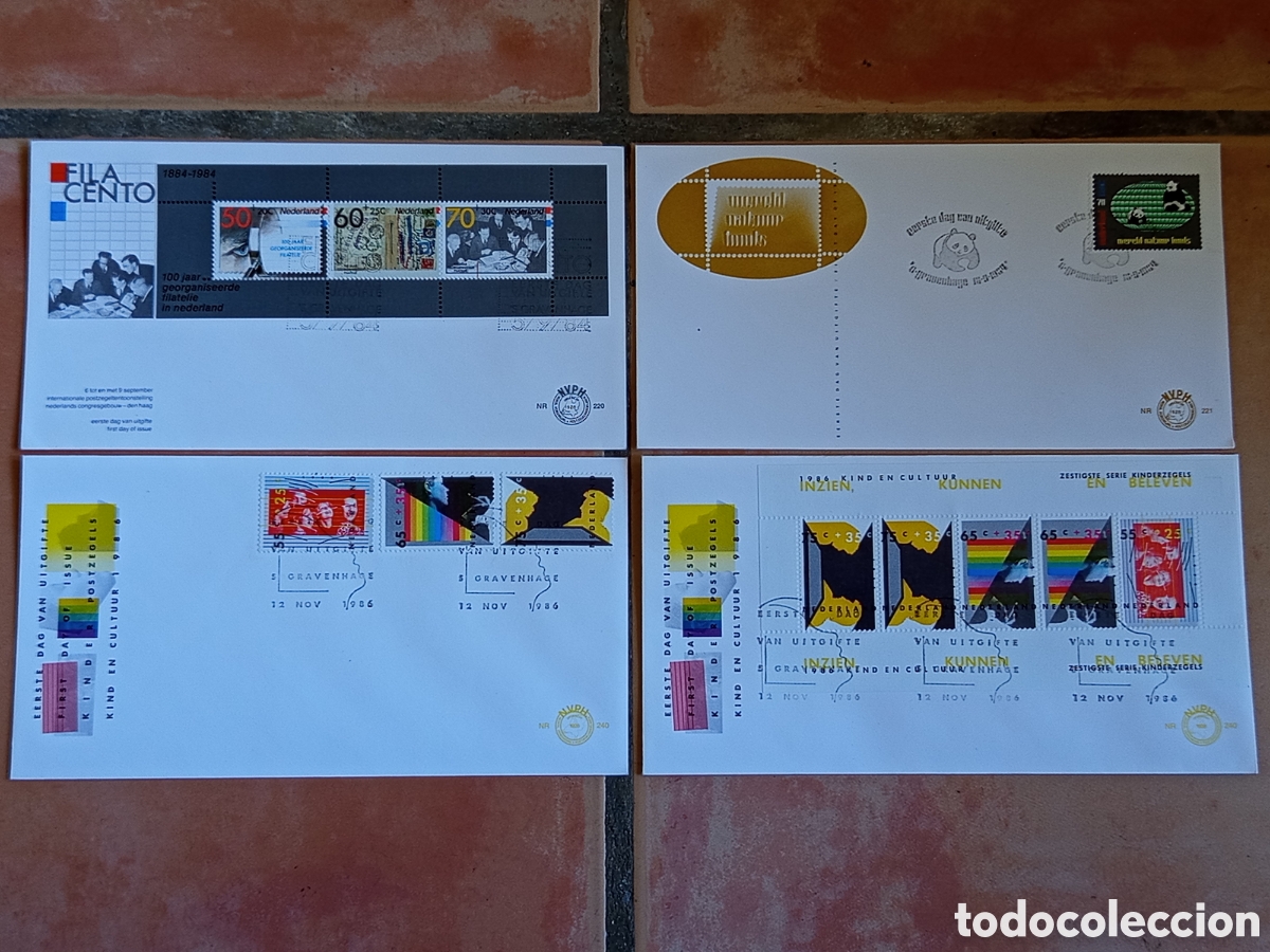 Sellos: Lote 4 Sobres FDC Pa&iacute;ses Bajos 1984-1986 (NVPH 220, 221, 240)