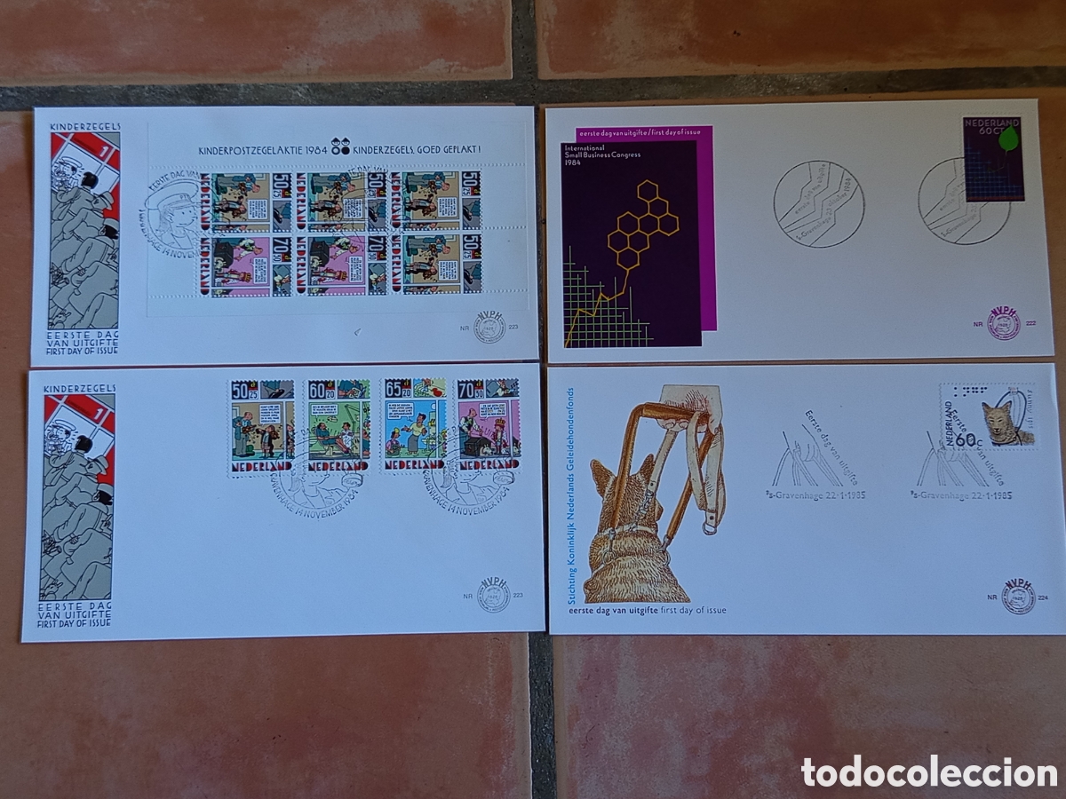 Sellos: Lote 4 Sobres FDC Pa&iacute;ses Bajos 1984-1985 (NVPH 222, 223, 224)