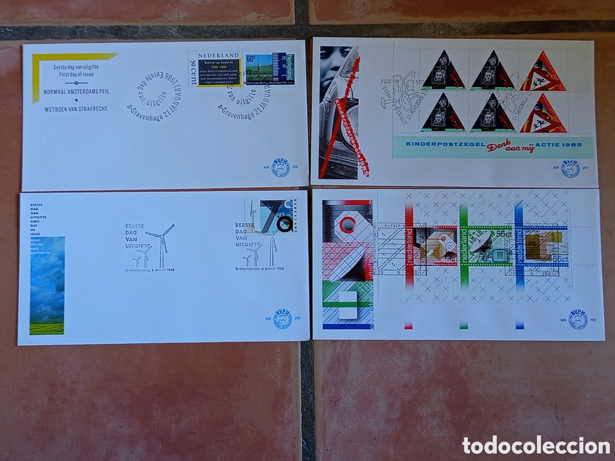 Sellos: Lote 4 Sobres FDC Pa&iacute;ses Bajos 1981-1986 (NVPH 192, 231, 232, 233)