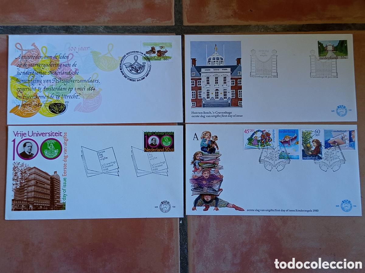 Sellos: Lote 4 Sobres FDC Pa&iacute;ses Bajos 1980-1984 (NVPH 188, 189, 193, 219)
