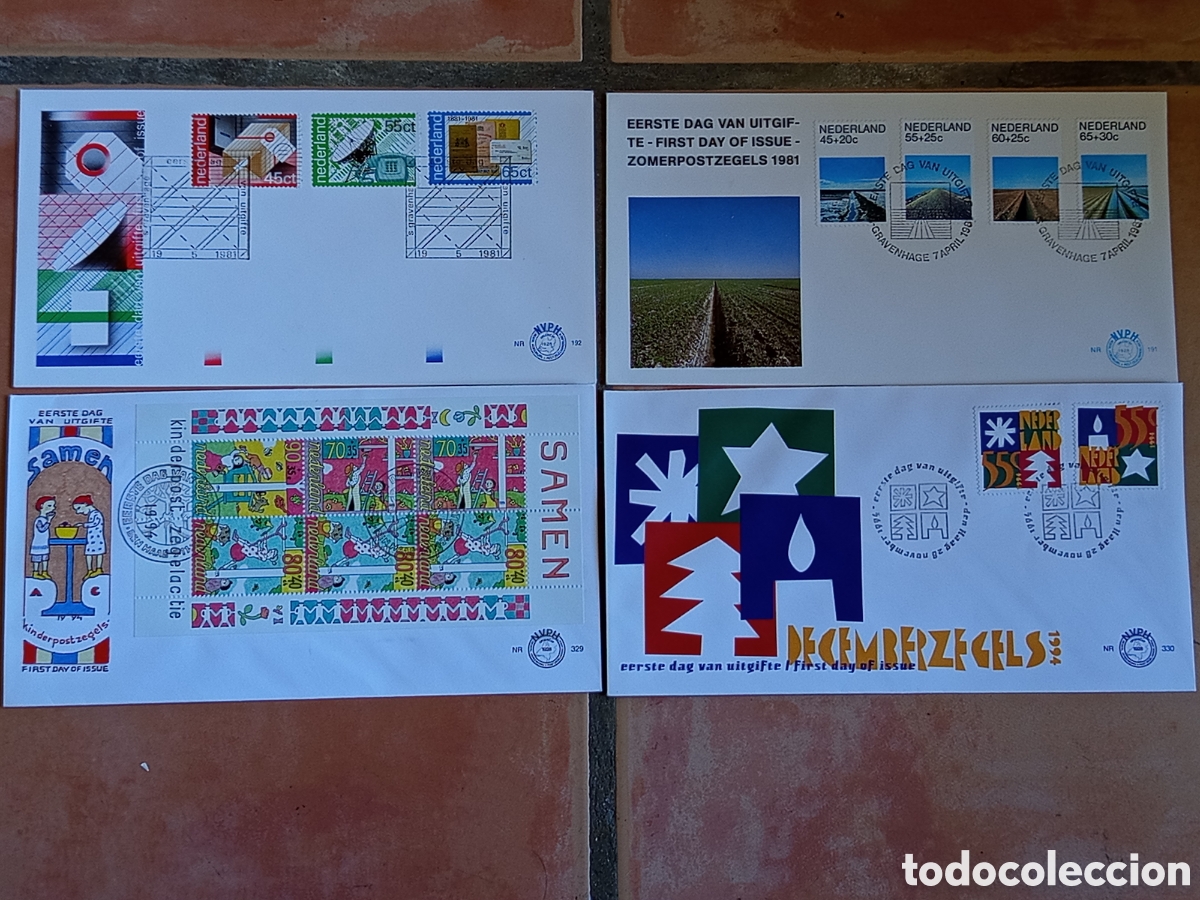 Sellos: Lote 4 Sobres FDC Pa&iacute;ses Bajos 1981-1994 (NVPH 191, 192, 329, 330)