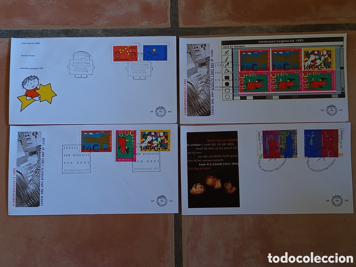 Sellos: Lote 4 Sobres FDC Pa&iacute;ses Bajos 1995 (NVPH 342, 343, 344)