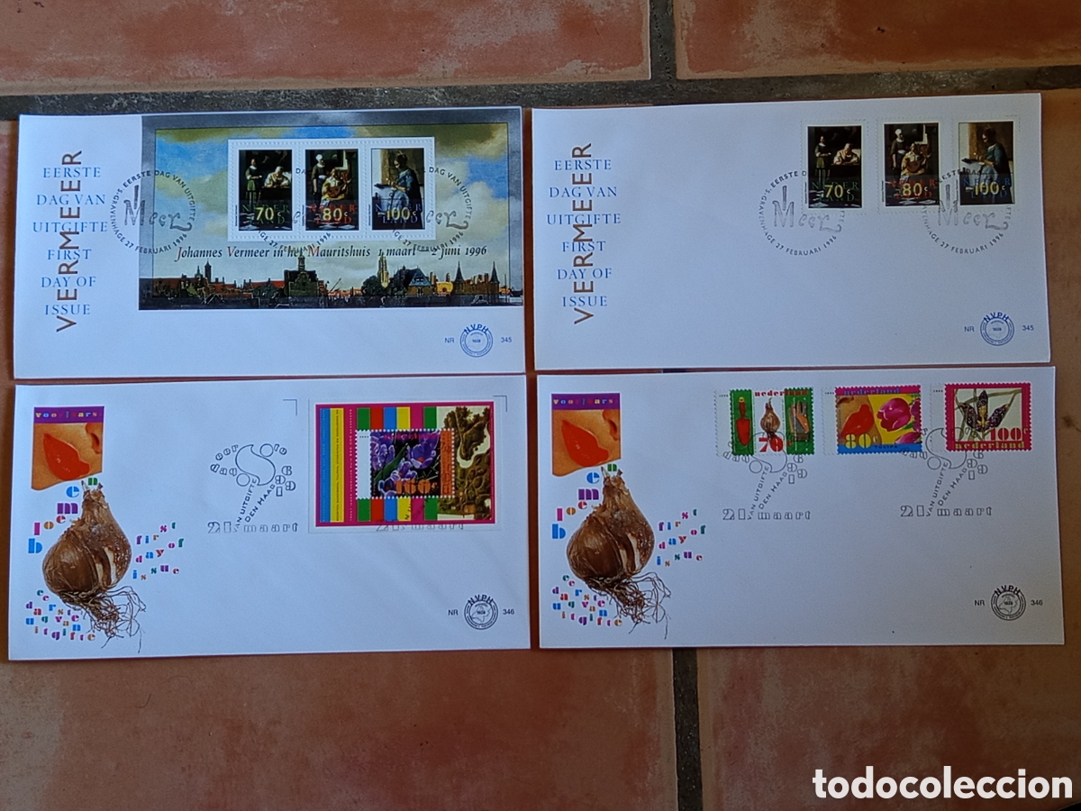 Sellos: Lote 4 Sobres FDC Pa&iacute;ses Bajos 1996 (NVPH 345, 346)