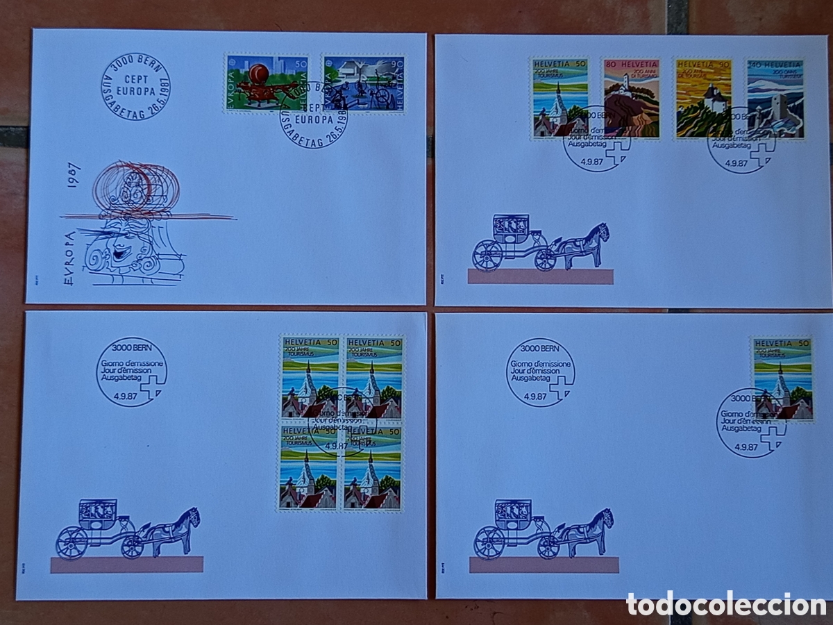 Sellos: Lote 4 Sobres FDC Suiza / Helvetia 1987 (Europa CEPT, Tourismus)