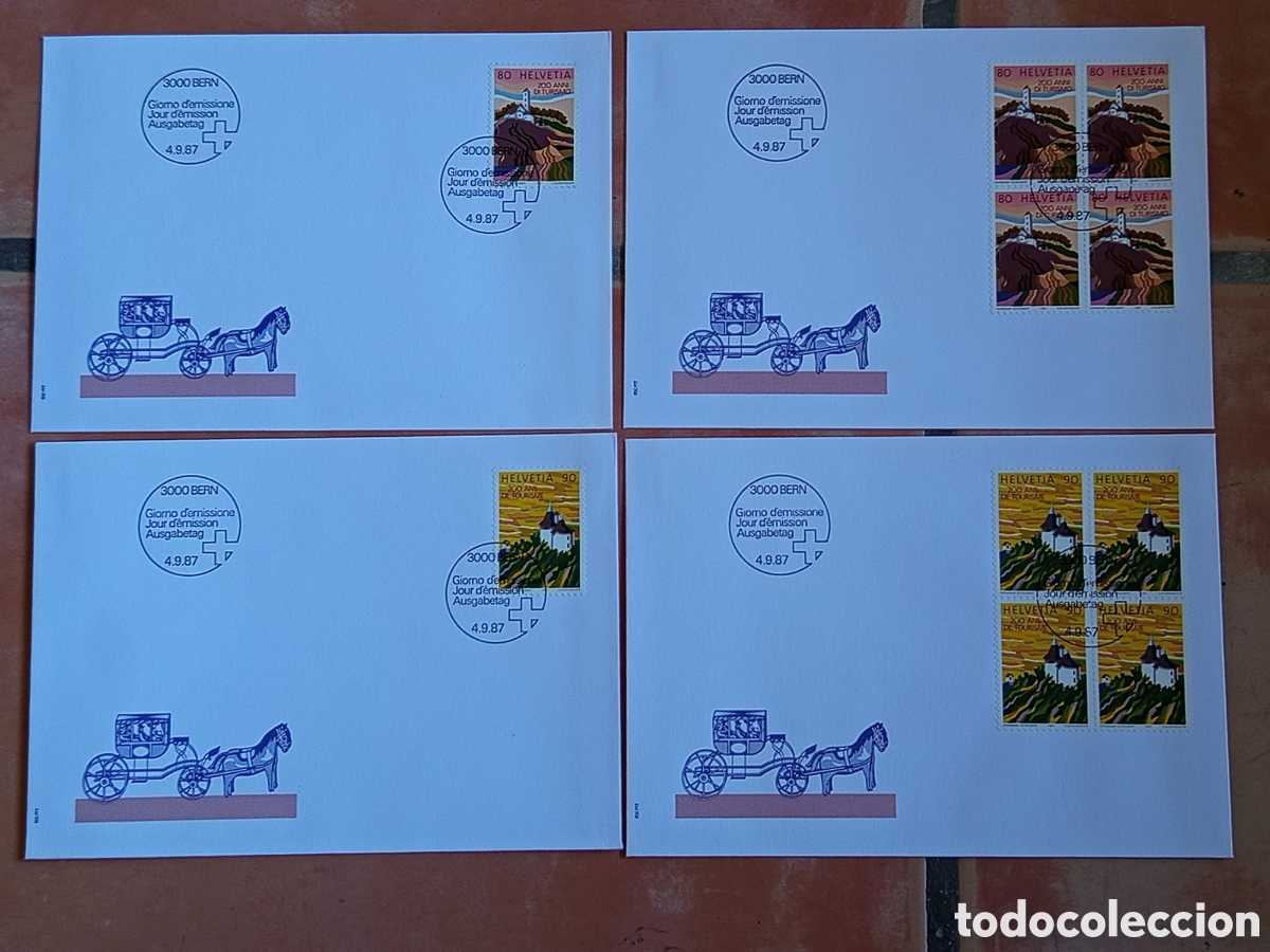 Sellos: Lote 4 Sobres FDC Suiza / Helvetia 1987 (200 Jahre Tourismus)