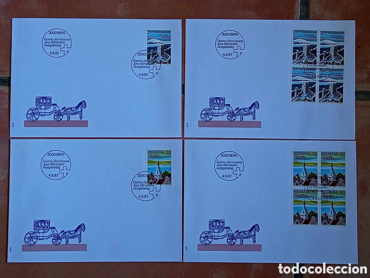 Sellos: Lote 4 Sobres FDC Suiza / Helvetia 1987 (200 Jahre Tourismus)