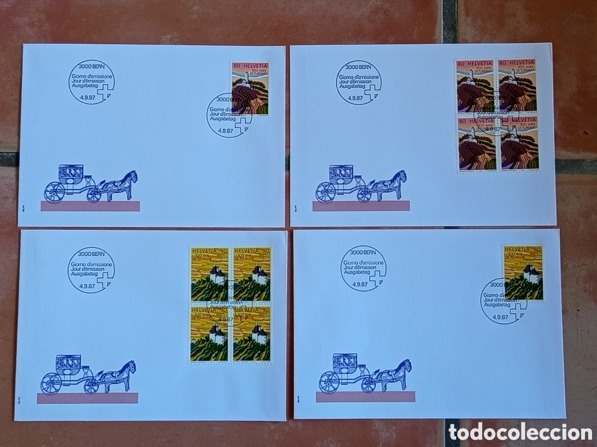 Sellos: Lote 4 Sobres FDC Suiza / Helvetia 1987 (200 Jahre Tourismus)