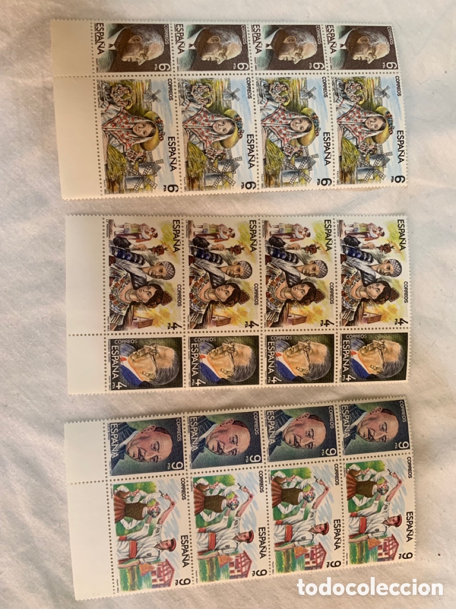 Sellos: Espa&ntilde;a &ndash; 9 series completas Edifil 2549/2809 &ndash; 68 sellos nuevos en bloques de 4