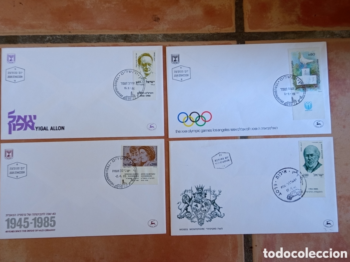 Timbres: Lote 4 Sobres Primer D&iacute;a FDC Israel 1984-1985 (Montefiore, Juegos Ol&iacute;mpicos)