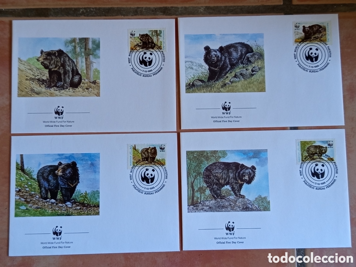 Sellos: Serie Sobres Primer D&iacute;a FDC WWF Pakist&aacute;n 1989 (Oso Negro Asi&aacute;tico / Bears)