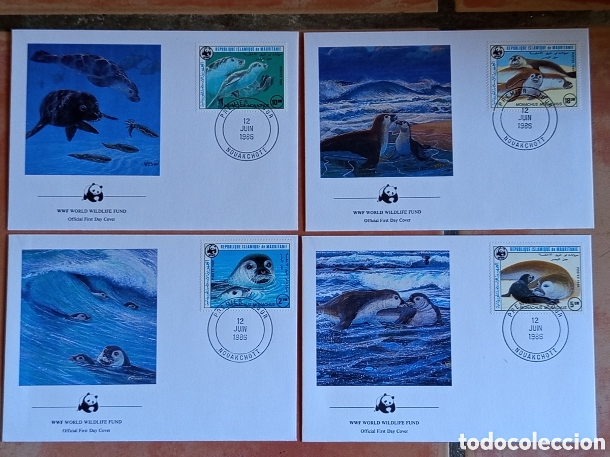 Sellos: Serie Sobres Primer D&iacute;a FDC WWF Mauritania 1986 (Foca Monje del Mediterr&aacute;neo)