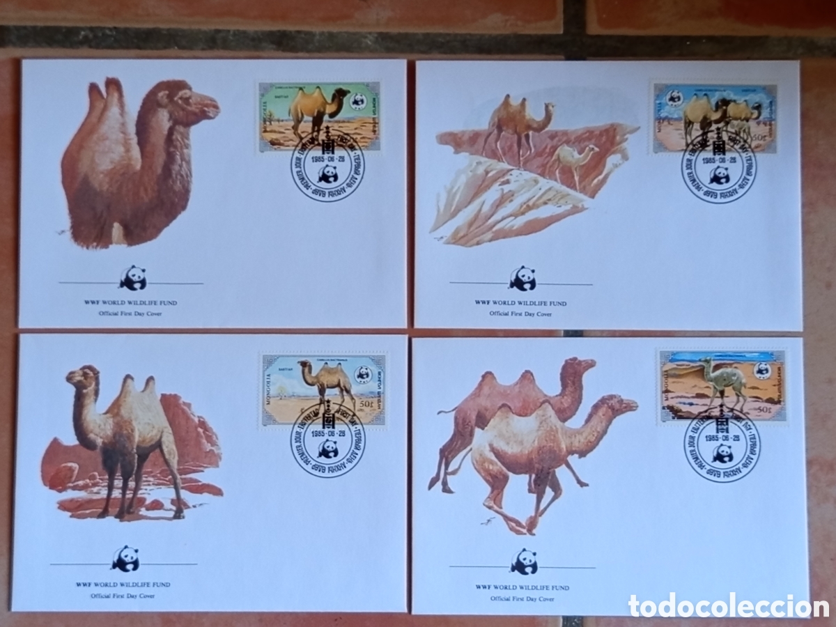 Sellos: Serie Sobres Primer D&iacute;a FDC WWF Mongolia 1985 (Camello Salvaje / Bactriano)