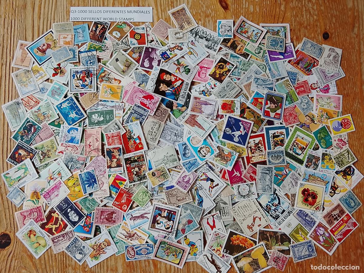 Stamps: Q3-LOTE TODOS DIFERENTES ,SIN TASAR.1000 SELLOS DISTINTOS MUNDIALES,UNIVERSALES. FOTO REAL.DISE&Ntilde;AD