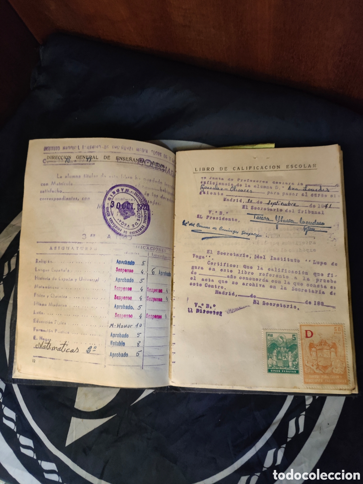 Sellos: Libro Calificaci&oacute;n Escolar Antiguo