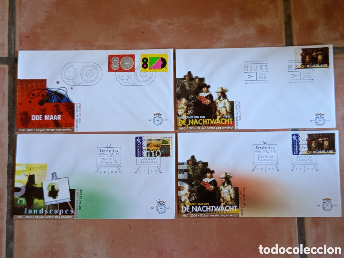 Sellos: Lote 4 Sobres Primer D&iacute;a FDC Pa&iacute;ses Bajos A&ntilde;o 2000 Cat&aacute;logo NVPH 419 a 421