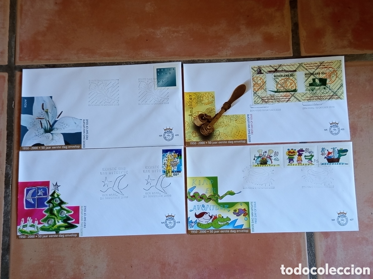 Sellos: Lote 4 Sobres Primer D&iacute;a FDC Pa&iacute;ses Bajos A&ntilde;o 2000 Cat&aacute;logo NVPH 425 a 428