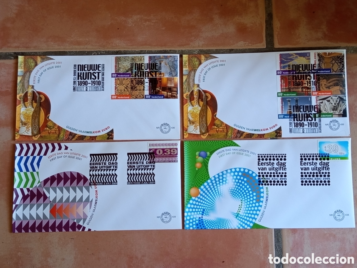Sellos: Lote 4 Sobres Primer D&iacute;a FDC Pa&iacute;ses Bajos A&ntilde;o 2001 Cat&aacute;logo NVPH 436 a 439
