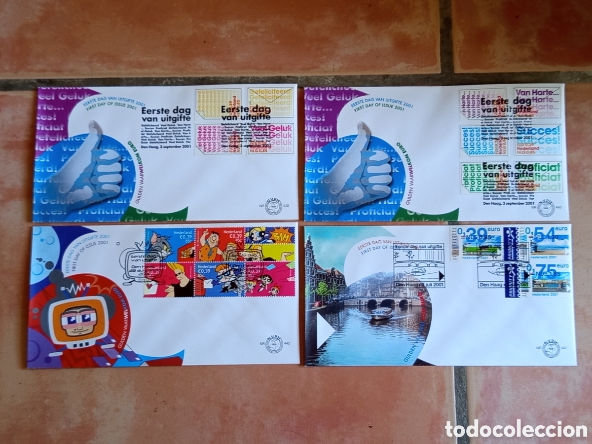 Sellos: Lote 4 Sobres Primer D&iacute;a FDC Pa&iacute;ses Bajos A&ntilde;o 2001 Cat&aacute;logo NVPH 440 a 442