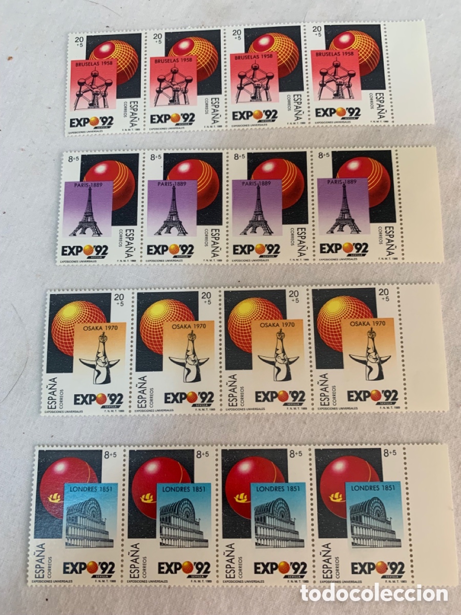 Sellos: Espa&ntilde;a 1988-1989 &ndash; 11 series Edifil 2961/3015 &ndash; 76 sellos nuevos en bloques de 4