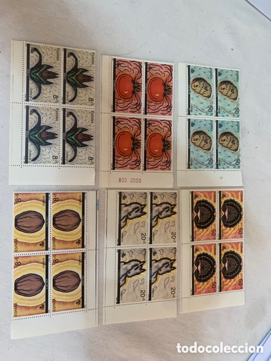 Sellos: Espa&ntilde;a 1989 &ndash; 8 series Edifil 3013/3037 &ndash; 68 sellos nuevos en bloques de 4