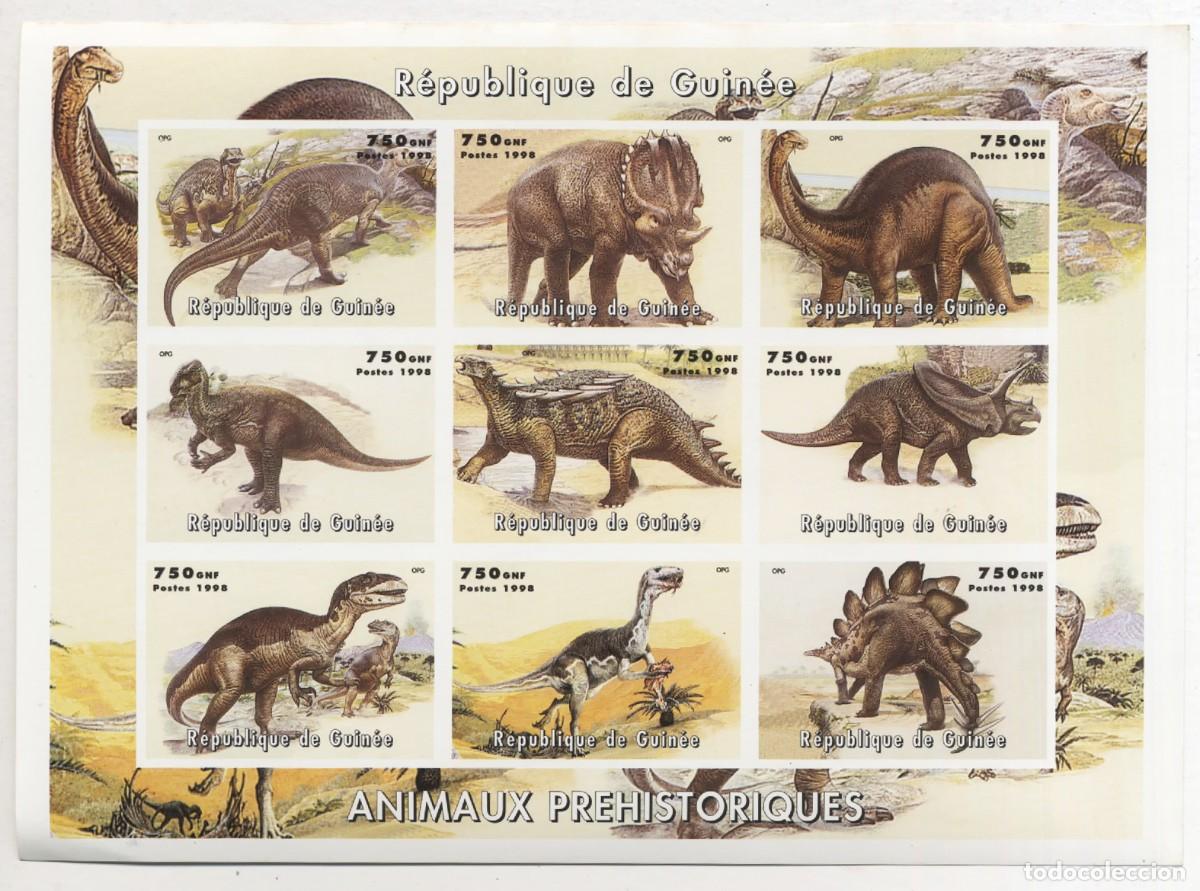 Sellos: Hoja Bloque Sellos Guinea 1998 - Dinosaurios / Animales Prehist&oacute;ricos Excelente estado
