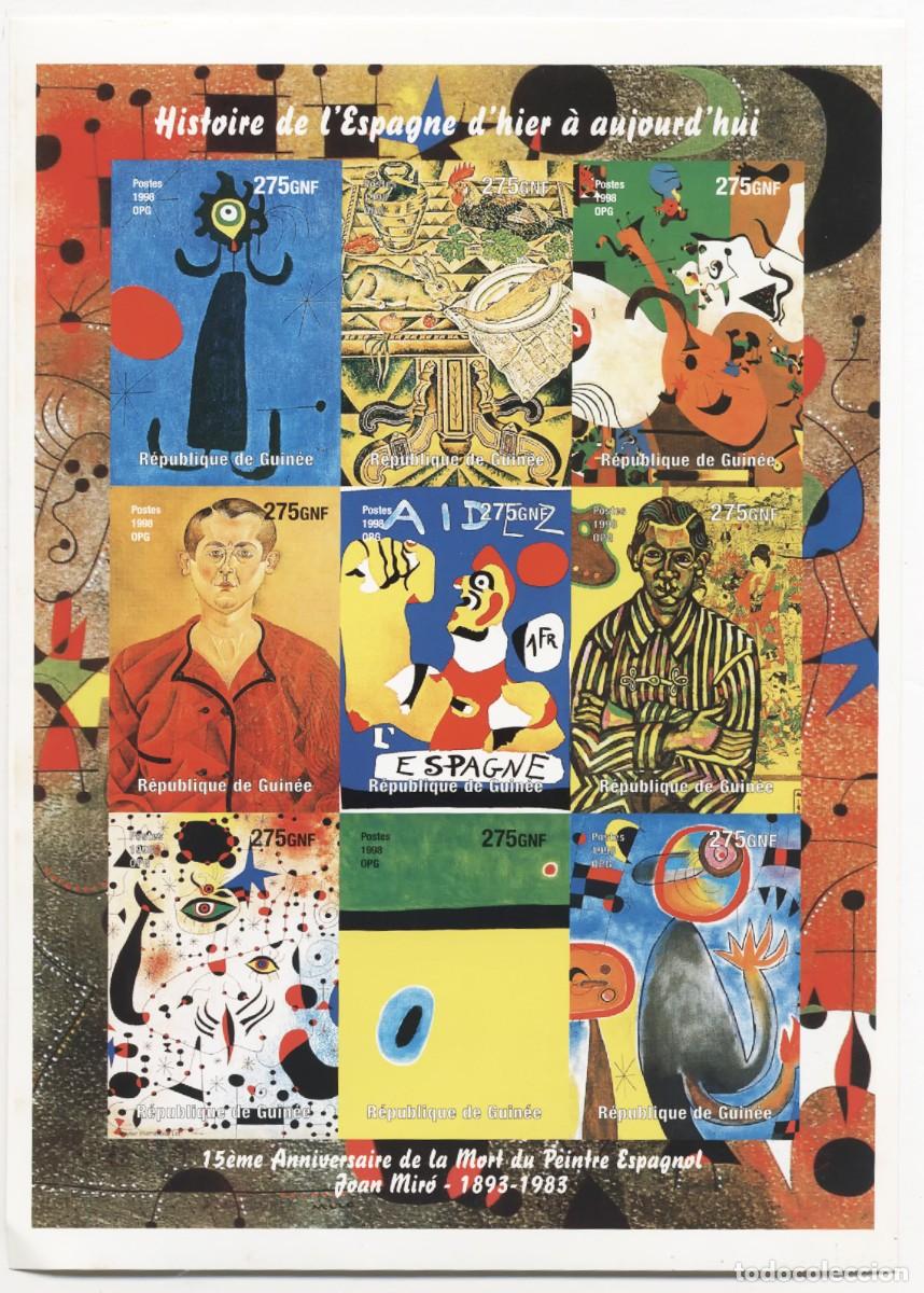 Sellos: Hoja Bloque Guinea 1998 Joan Mir&oacute; 9 Sellos Arte y Pintura Excelente estado